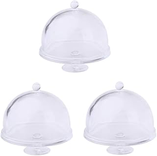 1/12 Miniature Dollhouse Acrylic Cake Plate Stand Fruit Snack Tray with Lid, Dollhouse Miniatures Cupcake Stand, Miniature Dollhouse Cake Stand, Dollhouse Miniatures Accessories-3pcs