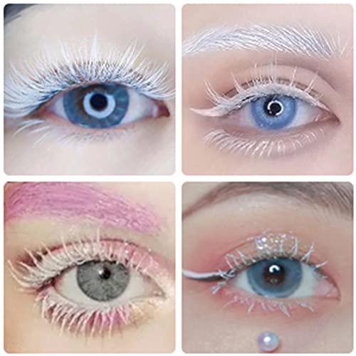 outopen White False Eyelashes Halloween White Eye lashes Extension Tools Anime Cosplay Makeup Natural Looking Masquerade Party Eyelashes (A01-White 2 Pairs(Upper&Bottom))