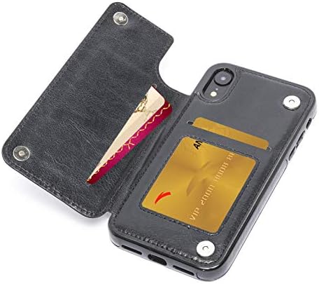 YNBY iPhone XR Wallet Case, PU Leather iPhone XR Case with Credit Card Holders Double Magnetic Buttons Flip Shockproof Protective Cover Compatible iPhone XR (White)