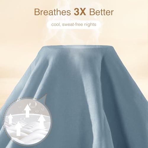 SONORO KATE 100% French Linen Duvet Cover King Size, Soft Breathable for Hot Sleepers, Moisture Wicking & Durable Cover Set - Zipper Closure & 4 Corner Ties Duvet Covers 3 Piece (Dusty Blue,King)