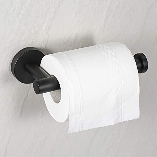 Image of Toilet Paper Roll Holder for Bathroom, Kitchen Tissue Roll Stand, 304 Grade Stainless Steel Wall Mount Hanger for Kitchen Accessories Items, Home and Bathroom Accessories, Matte Black, 5 Inch