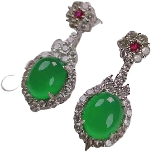 Jadeite Jade EarringsNatural Green Jade Dangle Earrings With Zircon Emerald Ruby White Pink Jadeite Drop Earring For Women Jewelry Accessorie (Color : Green)
