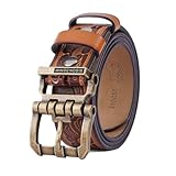 BISON DENIM Men's Genuine Leather Belt, Classic Western Cowboy Dress Belts, Heavy Duty Buckle Jeans Casual Handmade Belt