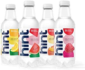 Hint Water Red Variety Pack (Pack of 12), 16 Ounce Bottles, 3 Bottles Each of: Peach, Raspberry, Watermelon, and Lemon, Zero Calories, Zero Sugar and Zero Sweeteners