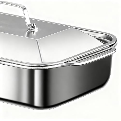 Miniatura 9 de Molde De Acero Inoxidable Para Hornear Recipiente Para Hornear Con Tapa Y Asa,Bandeja Para Rectangular Es, Pan, Galletas, Pizza, Horno, Cocina, Hogar, Fiesta, Cocción