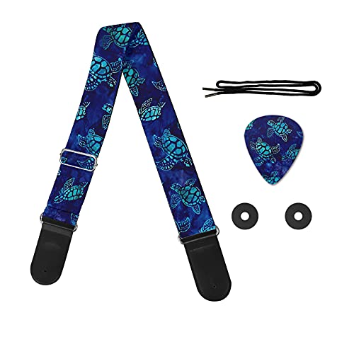 Horeset Blue Sea Turtle Pattern Adjustable Guitar Strap+6 Picks,Guitar Strap Set For Men Boys,Guitar Accessories For Acoustic And Electric Guitars #TOP8