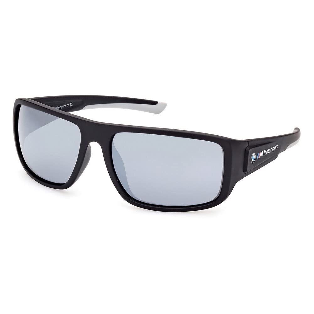 BMW M Motorsport BS0023 Occhiali da Sole Uomo, Occhiali da Sole Unisex Leggeri, Forma Lente Navigator, Lenti Specchiate Fumo, Nero Opaco