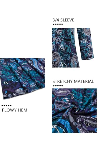 Image of Nandashe Womens 3 /4 Sleeves Floral Tunic Shirts Summer Casual Dressy Blouse Tops