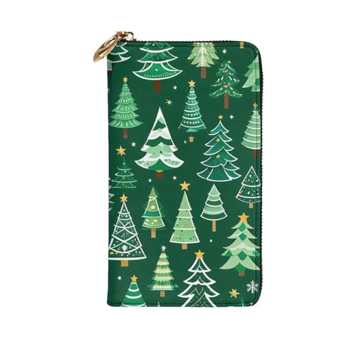 Women's Long Cash Wallet, PU Leather Elegant Clutch Change Purses with Zipper, Travel, Gifts (Christmas tree Print)2