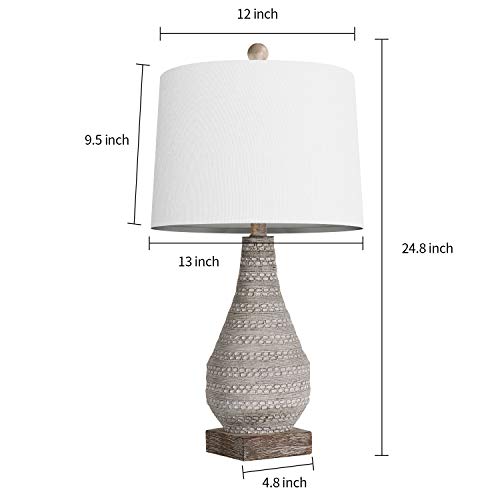 BOBOMOMO Retro 24.8'' Table Lamp Set of 2 for Bedroom Living Room Traditional Nightstand Lamps with White Fabric Shade