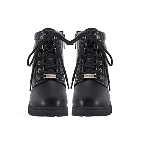 Gargoyle Bells Women's Motorcycle Ankle Boots With Zipper, Black Lace-Up Biker Boots With Low Heel For Ladies #TOP5