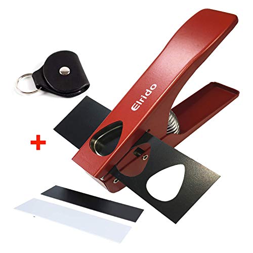 Elrido DIY Guitar Picks Punch Pick Maker to Make Your Endless Guitar Picks Puncher Tool Kit, 2 Pick Strips Sheet, Leather Key Chain Picks Holder - Guitar Picks Punch Tool Guitar Picks Cutter (Red)