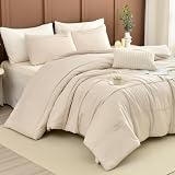 Picture of Masaca Oversized King Comforter 128"x120",Solid Color Pinch Pleated Extra Large King Comforter Set,3 Pieces Soft Textured Wheat Bedding Comforter Set Ultra Soft