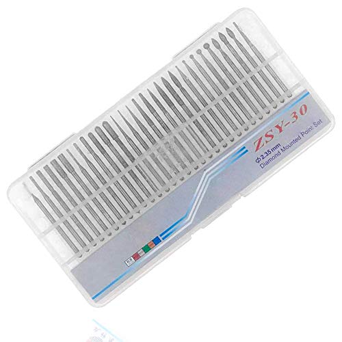 Bestgle 30 Stück Fräser-Set, 2,35 mm, diamantiert, Titan, beschichtet, Fräser, Drehfeilen, Zubehör, Set für Schleifwerkzeuge, drehbar, Polieren, Skulptur, Schmuck, Glas, Keramik