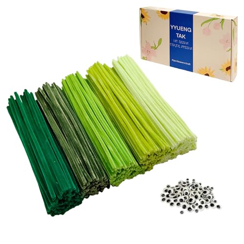 YYUENG TAK 300 pcs Green Pipe Cleaners Bulk(5 Different Tone Green) - Fluffy Craft Pipe Cleaners for Arts & Crafts Ideal for Making Flowers & Decorations (12 x 0.24 inches) Chenille Stems