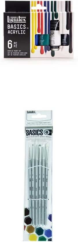 Liquitex BASICS Acrylic Paint Set 6 x 22ml Tube Set - Primary + 6 Short Handle Brushes