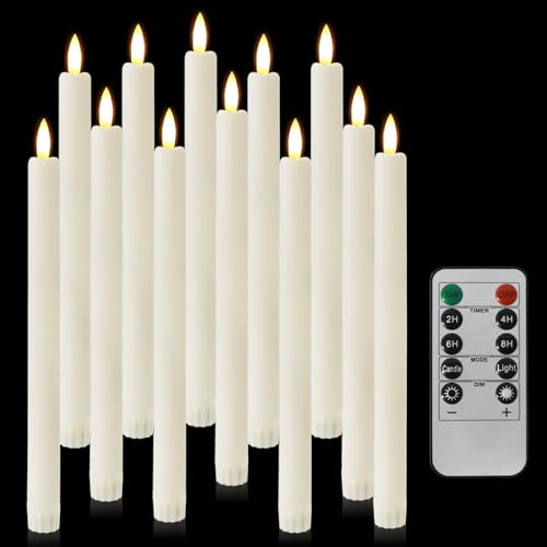 kisidus LED Stabkerzen mit Fernbedienung, Flammenlose Tafelkerzen mit Timerfunktion, LED Kerzen 12 Stück für Weihnachten, Heimdekoration