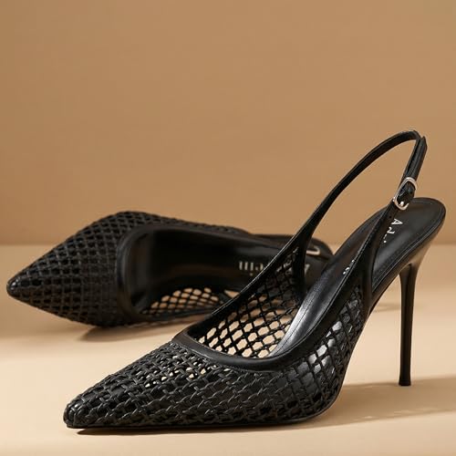 Image of Adrizzlein Slingback Heels for Women Stiletto High Heels Pumps | 4 inch Slingback Heels,Pointed Toe Heels,Closed Toe Heels,Sexy Elegant Wedding Shoes