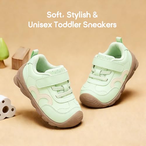 Image of Balabala Girls Boys Toddler Sneakers Wide Toe Box Walking Shoes | Unisex Kids Sneakers with hook-and-loop straps, non-slip soles, soft heel cushion, and flexible support for play