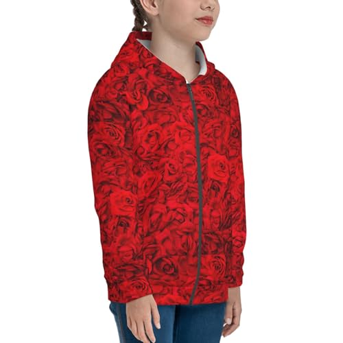 Red Rose Kid Hoodies Boys Zip Up Sweatshirts Girls Pullover with Pocket4