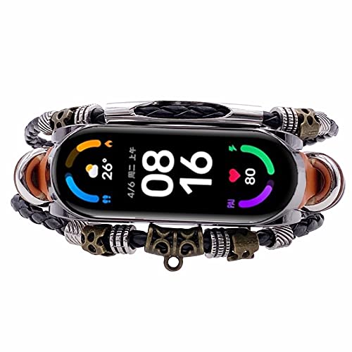 Compatível com Xiao_mi Mi Band 5 6 pulseiras de relógio, pulseira de couro retrô, pulseira de substi
