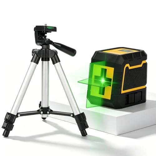 Livella laser a croce autolivellante 360° con treppiede, portata 30 m, laser verde, per interni ed esterni