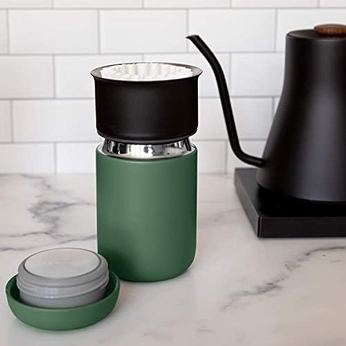 Fellow Carter Everywhere Travel Mug - Wide Mouth Vacuum-Insulated Stainless Steel Coffee and Tea Tumbler with Ceramic Interior, Cargo Green, 12 oz Cup