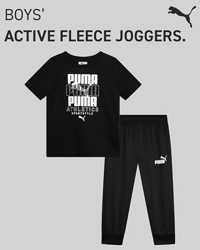 PUMA Toddler Boys Joggers Set - 2 Piece Short Sleeve TShirts and Active Fleece Joggers for Boys Athletic Set (18M-5T)2