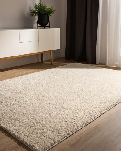 benuta Basic Alfombra Salon Pelo Largo Sohari salón - Crema 80x150 cm - Minimalista - Suave Lavable - Dormitorio, Pasillo, Comedor - Suelo Radiante