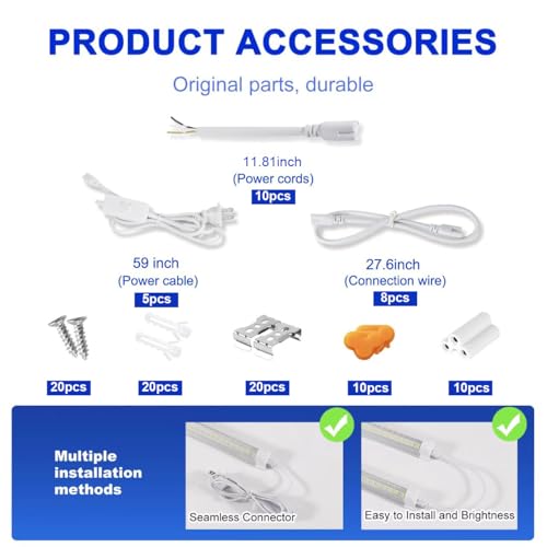 Image of XLNYUUI Led Shop Lights,4FT LED Light 50W 6500K 7000LM Led Daylight,Garage Light Linkable Clear Cover Integrated V-Shape for Garage Warehouse Workbench Workshop(10-Pack)