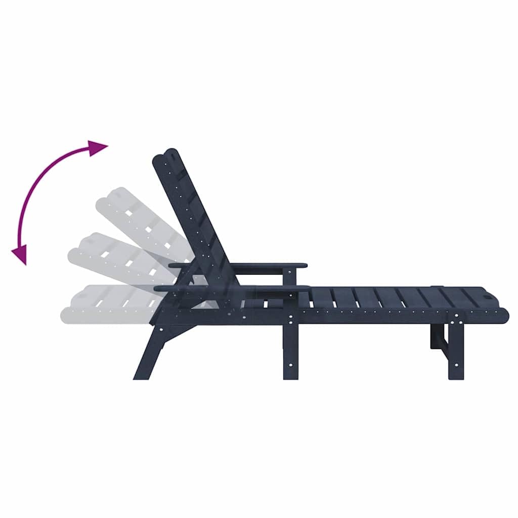Set di 2 lettini prendisole blu navy, 195,5 x 53 x 98,5 cm, in polietilene, robusto lettino relax con schienale regolabile, per giardino, terrazza e piscina