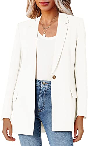 Womens Oversized Casual Blazers Open Front Long Sleeve Work Office Jackets Blazer White #TOP22
