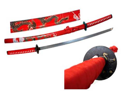 Isaazon 40.5" Collectible Dragon Katana Samurai Sword Ninja Red