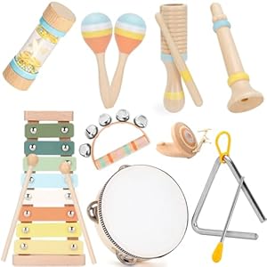 Baby Musical Instruments Set Wooden Montessori Toys for Toddlers 1-3 Percussion Instruments Set Modern Boho Music Toys for Kids Preschool Educational.