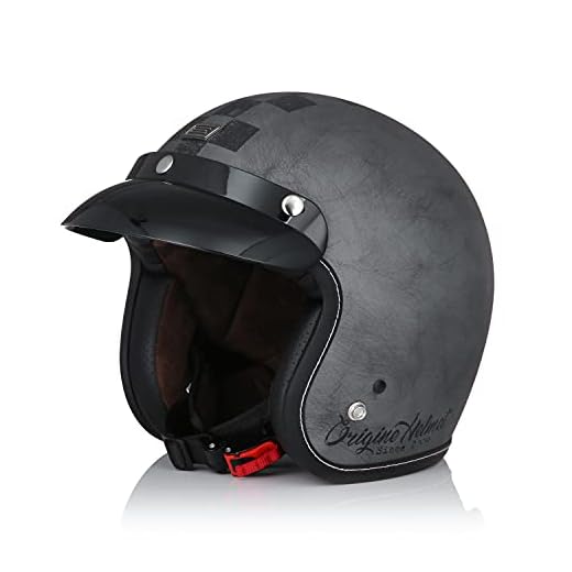 ORIGINE Casco Moto Jet Vintage Casco Moto Abierto Scooter Retro Homologado ECE (Scacco Silver Matt,L)