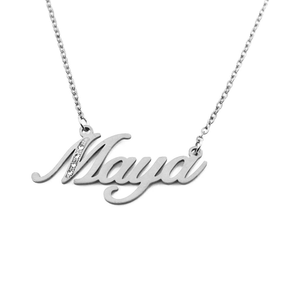 KiguName Necklace Maya - Silver Tone - Custom Name Necklace - Personalised Jewellery for Ladies- Customised Jewellery for Girls- Custom Pendant Maya
