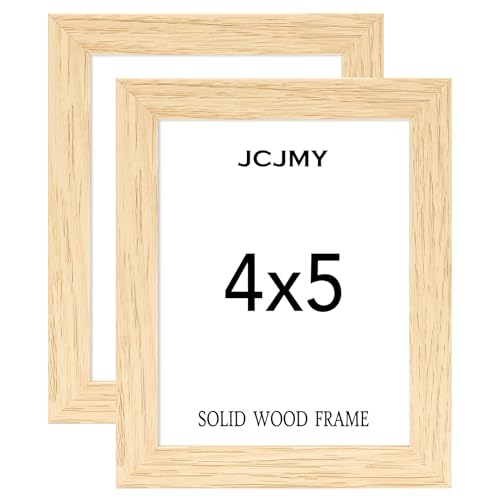 JCJMY 4x5 Solid Picture Frame Set of 2 Natural Wooden 4 by 5 Photo Frame with Shatter Resistant Plexiglass for Wall Hanging or Tabletop 2 Pack Natural
