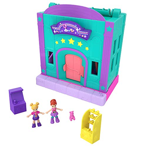 Polly Pocket Pollyville​ La Salle de Jeux, 2 mini-figurines Polly et Lila, accessoires et autocollants, jouet enfant, édition 2019, GFP41