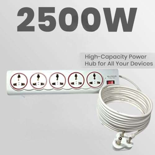 Image of Extension Board 6Amp Output 240 Volts with 4 Mtr Extension Cord & Surge Protector | Master Switch, 5 International Sockets | Multi Plug Travel Adapter Heavy Duty