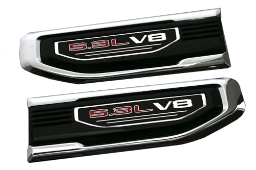 Image of Pair New 5.3L V8 Vent Emblems Kit 3D Driver Passenger Side Badge Compatible with 2019-2026 GMC Sierra GM 85160715 86532094 (5.3L V8-Chrome Red)