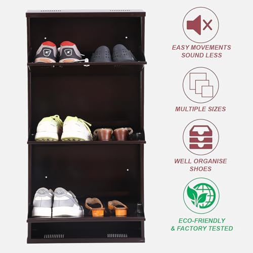 Image of Metal Shoe Rack Wall Mounted for Home with Central Locking | 3 Door 20 inch Wall Mounted Metal 6 Pair Shoe Rack Cabinet | Pre-Assembled Rack Shelves | 3 Year Warranty (Brown)