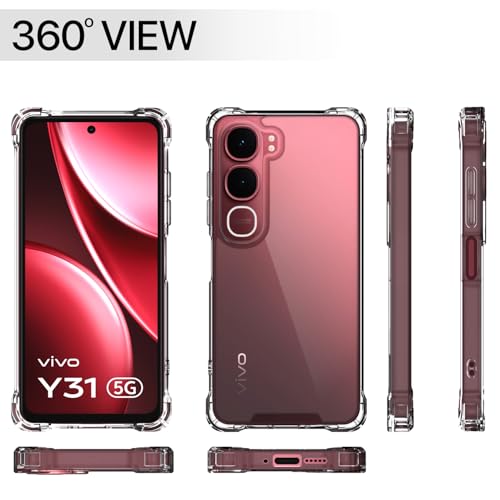 Image of Amazon Basics Back Cover for Vivo Y31 5G PC + TPU Clear Transparent Raised Edges Shockproof Protective Phone Bumper Case (Transparent)