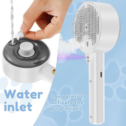 Image of Cat Steam Brush for Shedding - Cloud Care Cat Brush for Indoor, Shedding Steam Cat Brush for Long Short Hair, Pet Grooming Brush with Release Button and Tank for Cats Massage Grooming Self-Cleaning