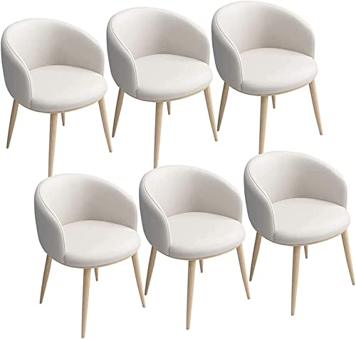 SJIALEN Modern PU Dining Chairs Set of 6, Leather Seat U-Shaped Backrest Metal Legs Armchairs Living Reception Office Kitchen Chairs Kitchen Chair (Color : White, Size : 42x42x75cm)