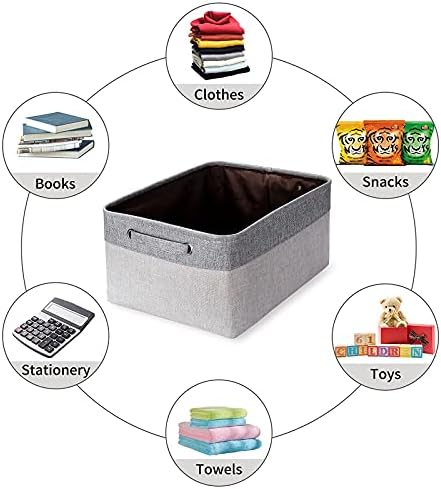 Foldable Fabric Storage Basket with Sturdy Handles, Large Canvas Storage Box for Shelves, Wardrobe, Closet,Clothes,Toys (Light Grey & Dark Grey, 3 Pack)