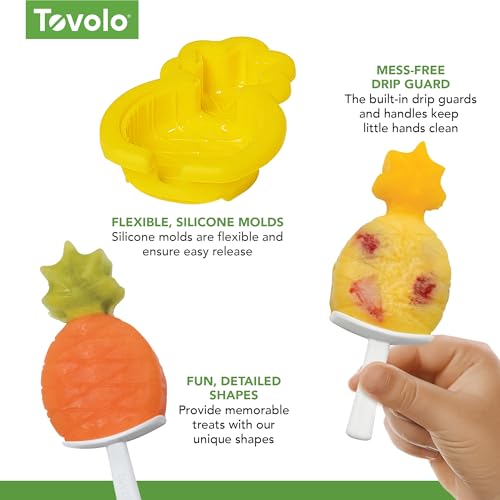 Image of Tovolo Pineapple Popsicle Mold Stackable Kids Pack of 4 Pineapple Silicone Mold with Sticks, BPA Free Freezer Pop Maker Summer Essentials Frozen Treat Molds, Sun Ray Yellow