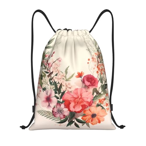 Drawstring Bag Lightweight Small Gym Bag for Women Flower illustrations Soccer Backpack for Sports Travel