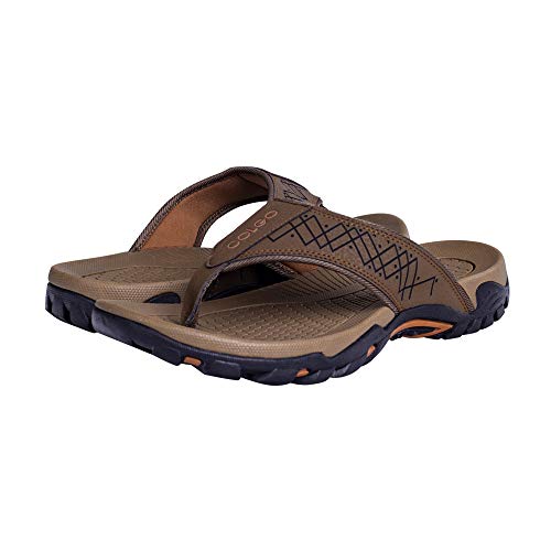 Mens Flip Flops, Sport Thong Sandals, Arch Support Wide Strap Athletic Sandals for Men, Comfort Casual Sandals for beach Indoor Outdoor (10 M US, Black/Brown-1)