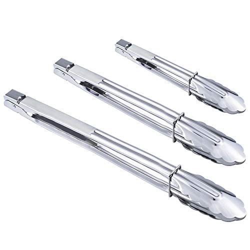 HINMAY Stainless Steel Food Tong Cooking Tongs Set Metal Tongs for Serving Cooking Grilling and Barbeque (9 12 14 Inch 3 Pieces)