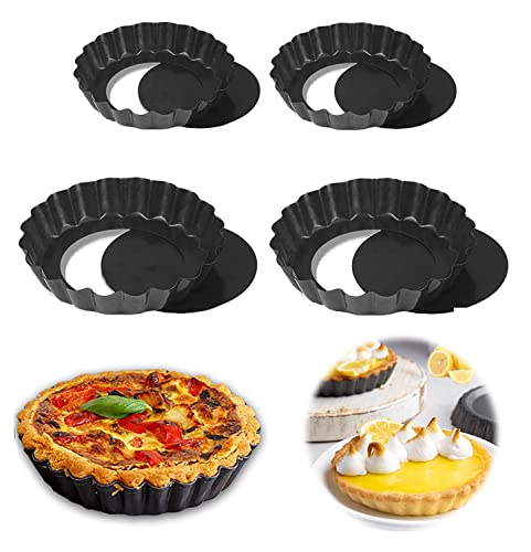 4 Pcs Moules à Tarte aux œufs Réutilisables Plat a Tarte en Acier Carbone Moule à Tarte Cannelé Fond Amovible Moule à Quiche Moules à Tartelettes Moule à Tarte à Fond Amovible pour Puddings Muffins Cover
